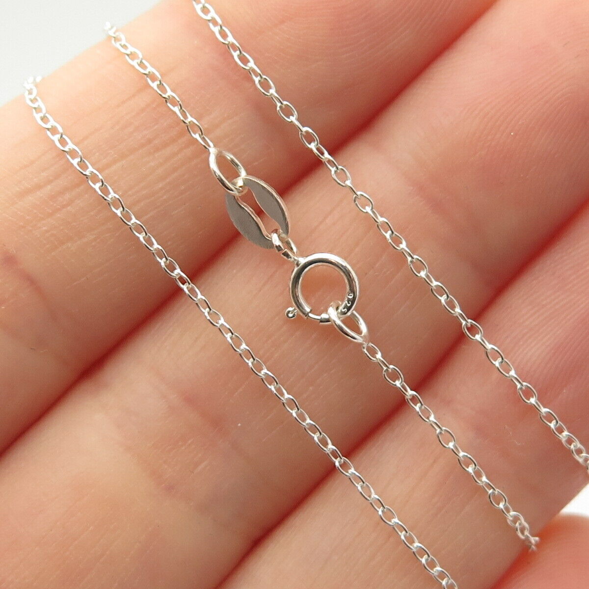 925 Sterling Silver C Z Drop Pendant Rolo Chain Necklace  17.5"