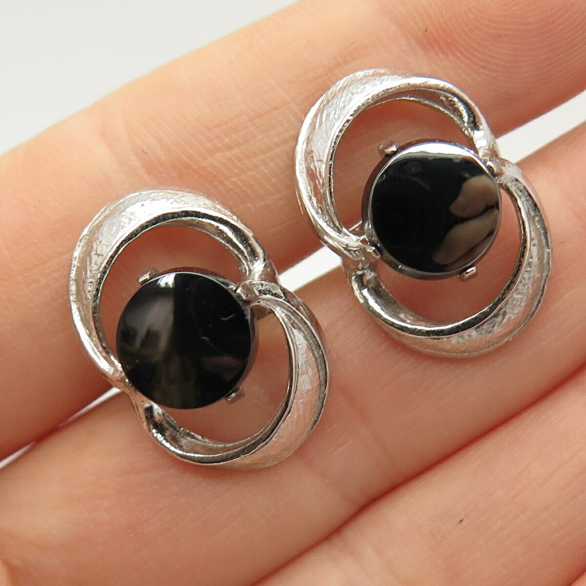 925 Sterling Silver Vintage Anson Real Hematite Gem Cufflinks