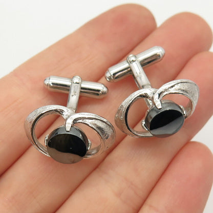 925 Sterling Silver Vintage Anson Real Hematite Gem Cufflinks