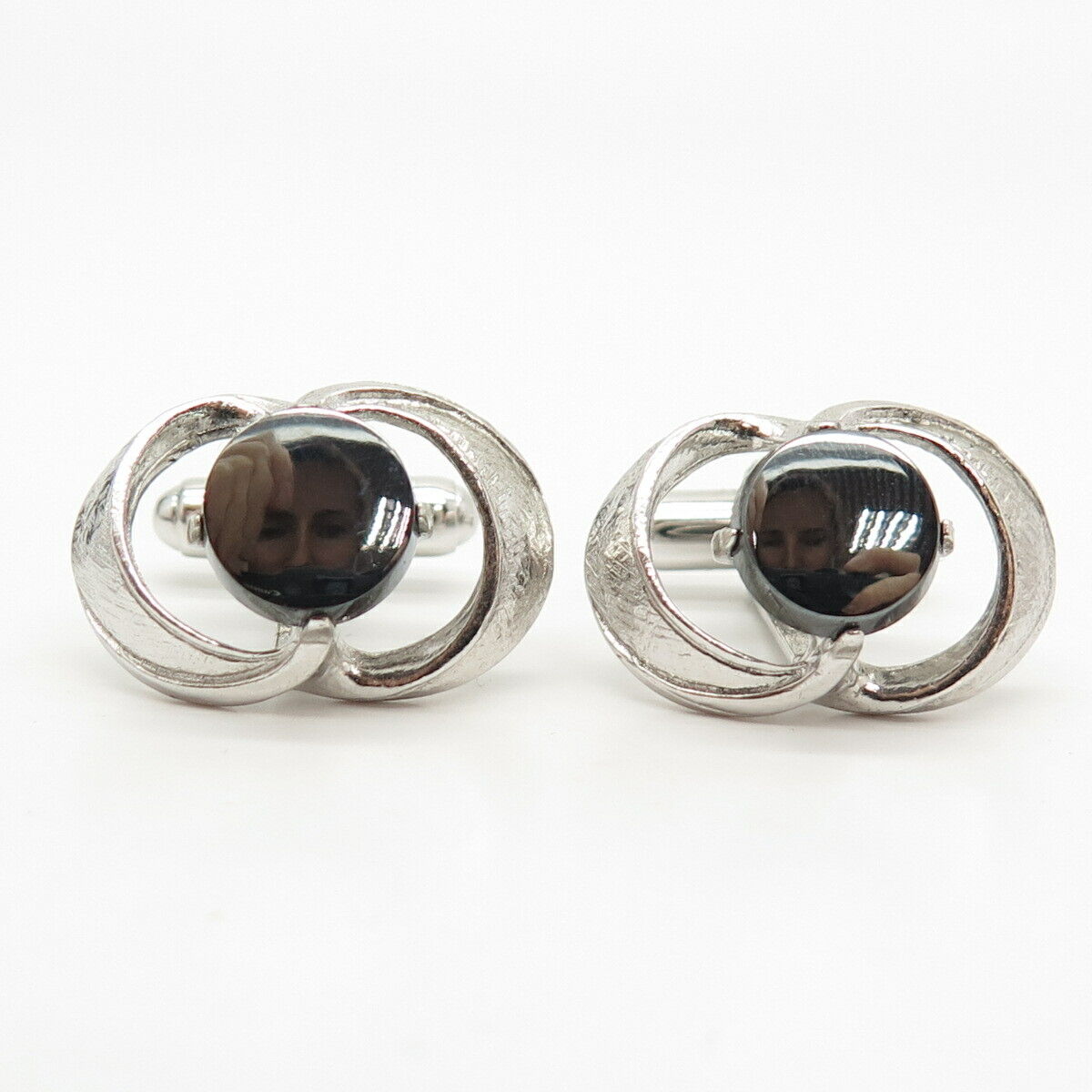 925 Sterling Silver Vintage Anson Real Hematite Gem Cufflinks