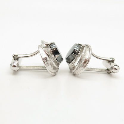 925 Sterling Silver Vintage Anson Real Hematite Gem Cufflinks