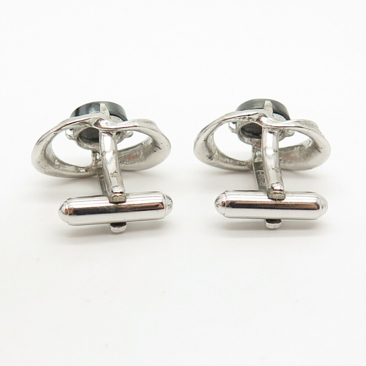 925 Sterling Silver Vintage Anson Real Hematite Gem Cufflinks