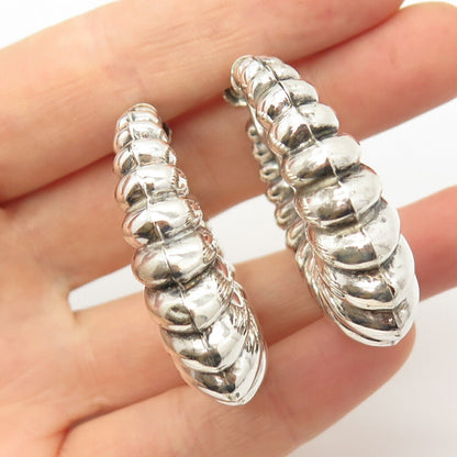 925 Sterling Silver Vintage Ribbed Hollow Screw Back Earrings