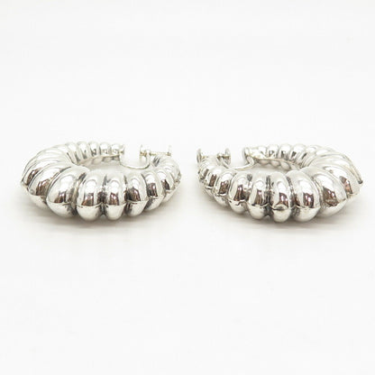 925 Sterling Silver Vintage Ribbed Hollow Screw Back Earrings