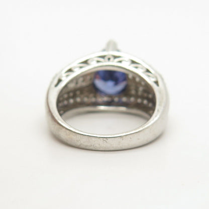 925 Sterling Silver White & Blue C Z Ring Size 5 3/4