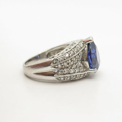 925 Sterling Silver White & Blue C Z Ring Size 5 3/4