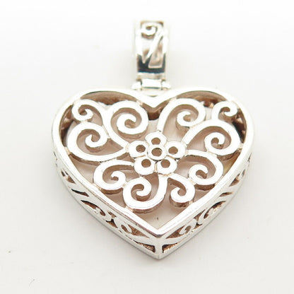 925 Sterling Silver Vintage Real Mother-of-Pearl Heart Swirl Design Pendant