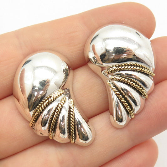 925 Sterling Silver 2-Tone Vintage Mexico Wings Design Hollow Earrings