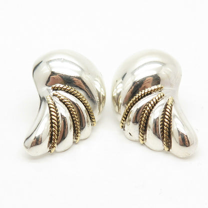 925 Sterling Silver 2-Tone Vintage Mexico Wings Design Hollow Earrings