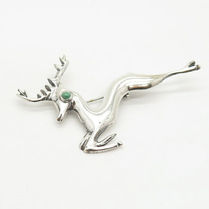 925 Sterling Silver Vintage Mexico Real Turquoise Gem Leaping Deer Pin Brooch