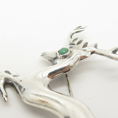 925 Sterling Silver Vintage Mexico Real Turquoise Gem Leaping Deer Pin Brooch