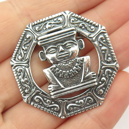 900 Coin Silver Vintage Tribal Face Pin Brooch