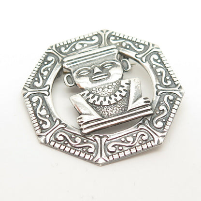 900 Coin Silver Vintage Tribal Face Pin Brooch