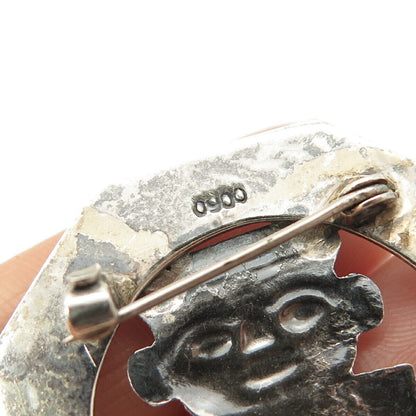 900 Coin Silver Vintage Tribal Face Pin Brooch