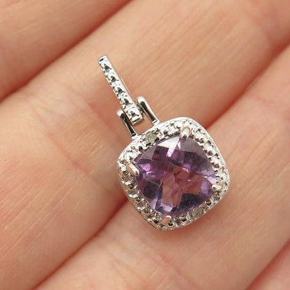 925 Sterling Silver Vintage White & Amethyst-Tone C Z Pendant