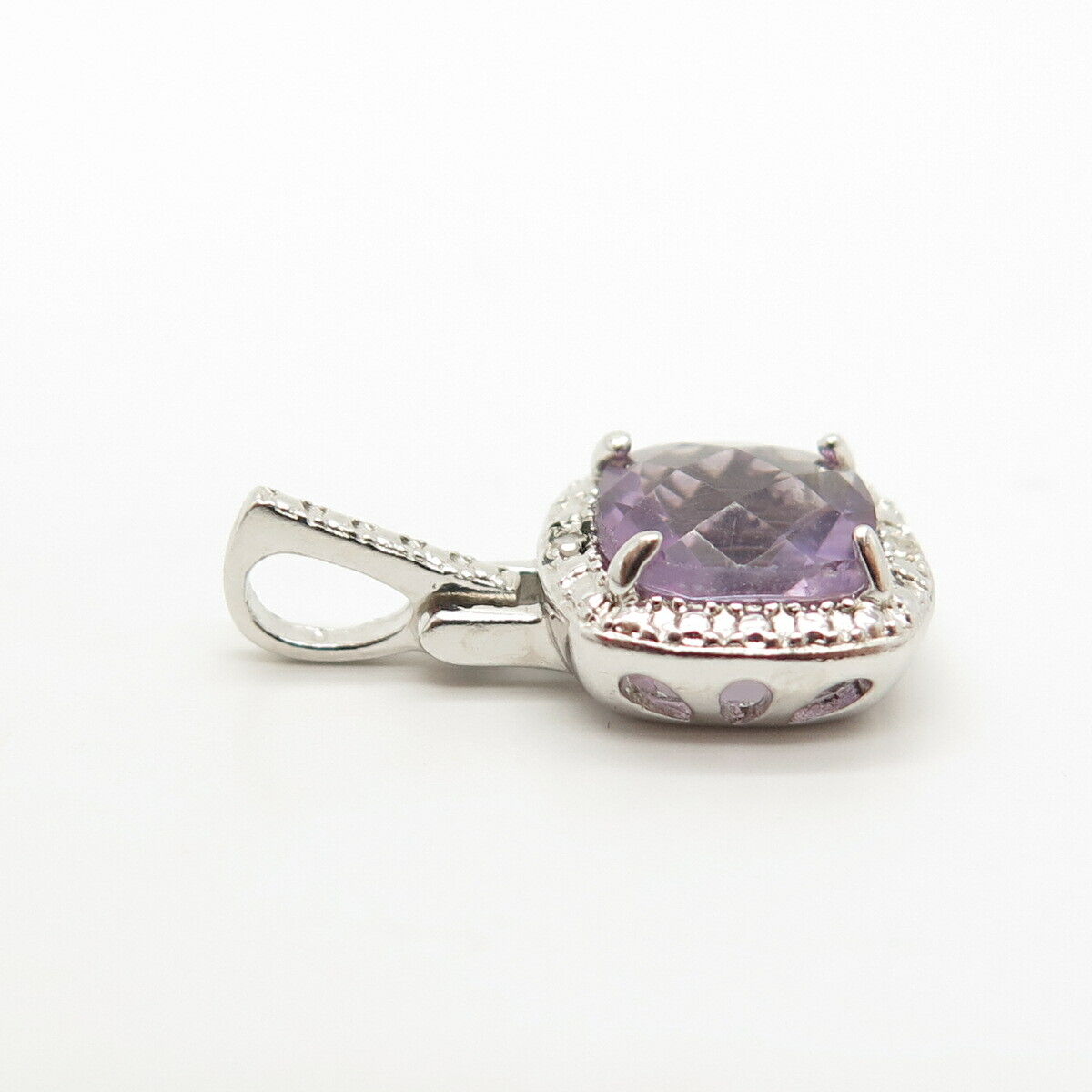 925 Sterling Silver Vintage White & Amethyst-Tone C Z Pendant