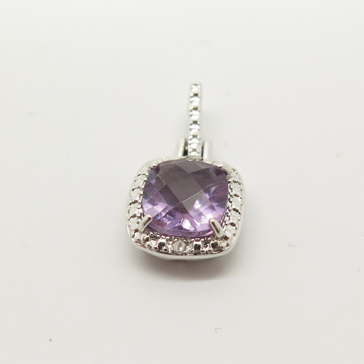 925 Sterling Silver Vintage White & Amethyst-Tone C Z Pendant