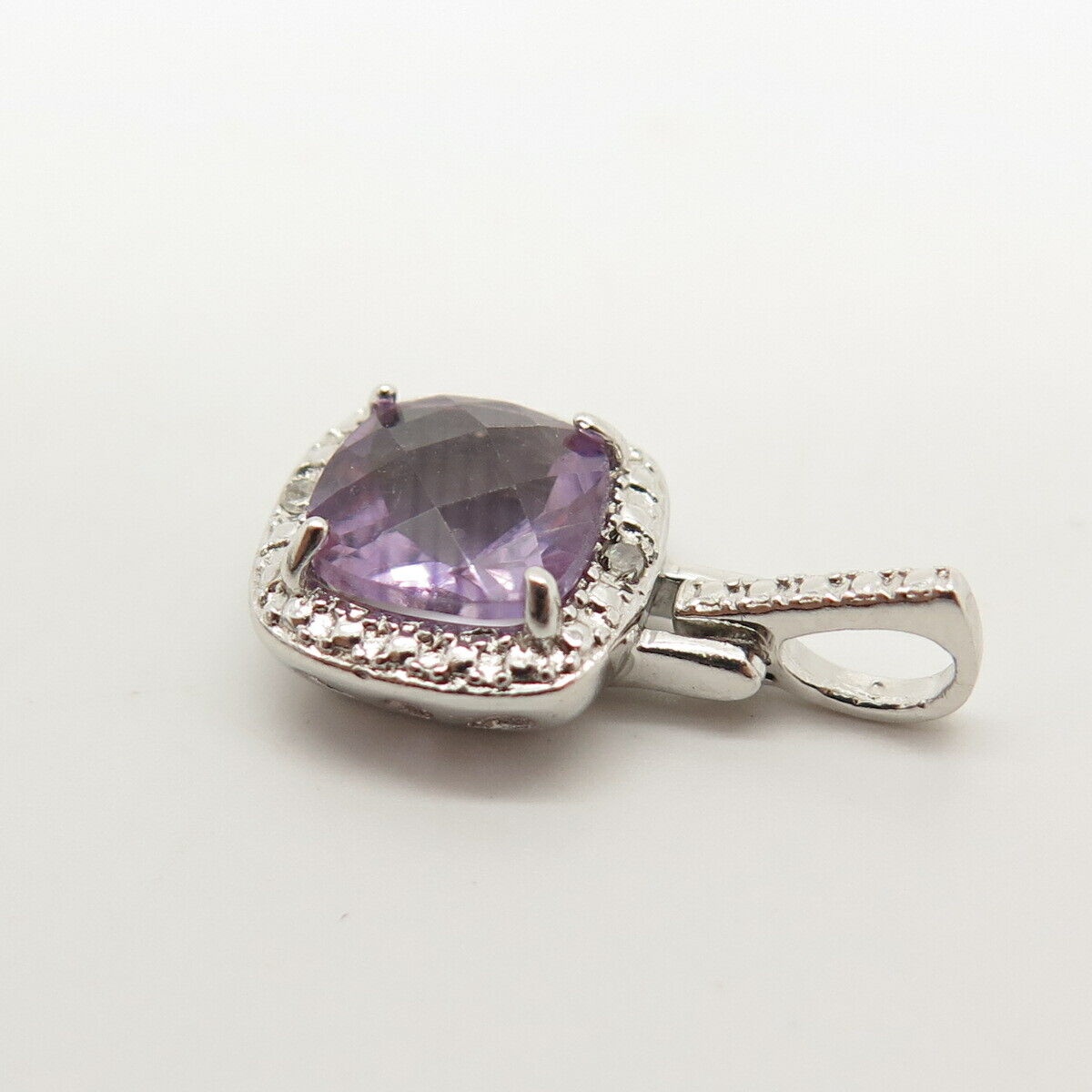 925 Sterling Silver Vintage White & Amethyst-Tone C Z Pendant