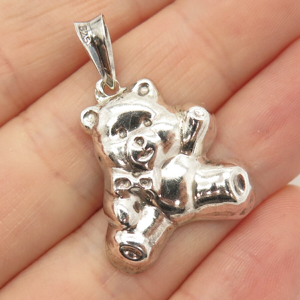 925 Sterling Silver Vintage Teddy Bear Hollow Pendant