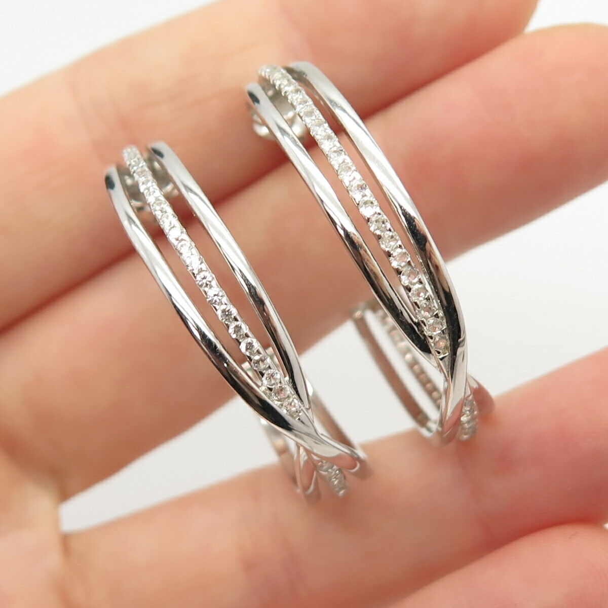 925 Sterling Silver C Z Half Hoop Earrings