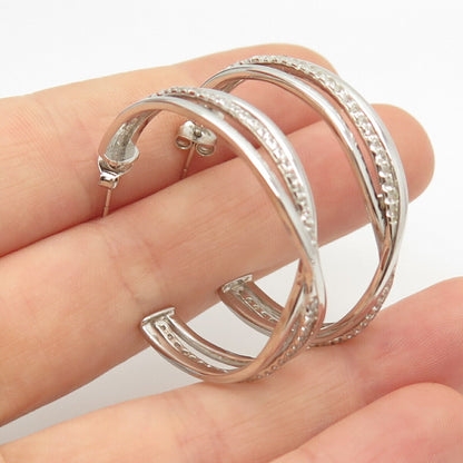 925 Sterling Silver C Z Half Hoop Earrings