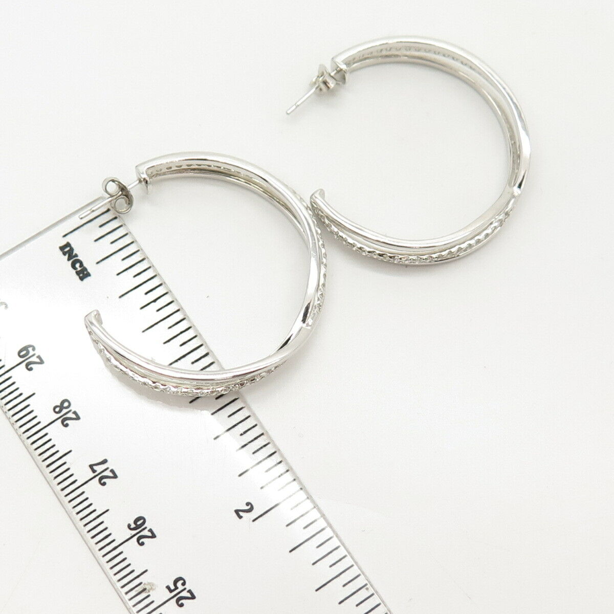 925 Sterling Silver C Z Half Hoop Earrings