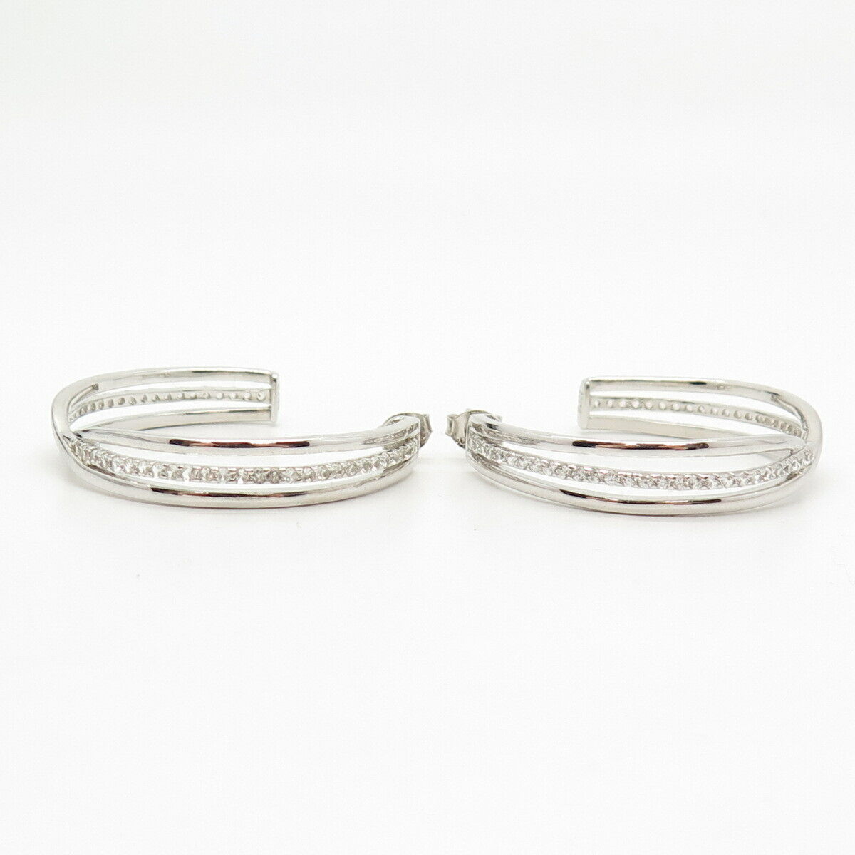 925 Sterling Silver C Z Half Hoop Earrings