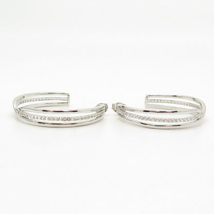 925 Sterling Silver C Z Half Hoop Earrings