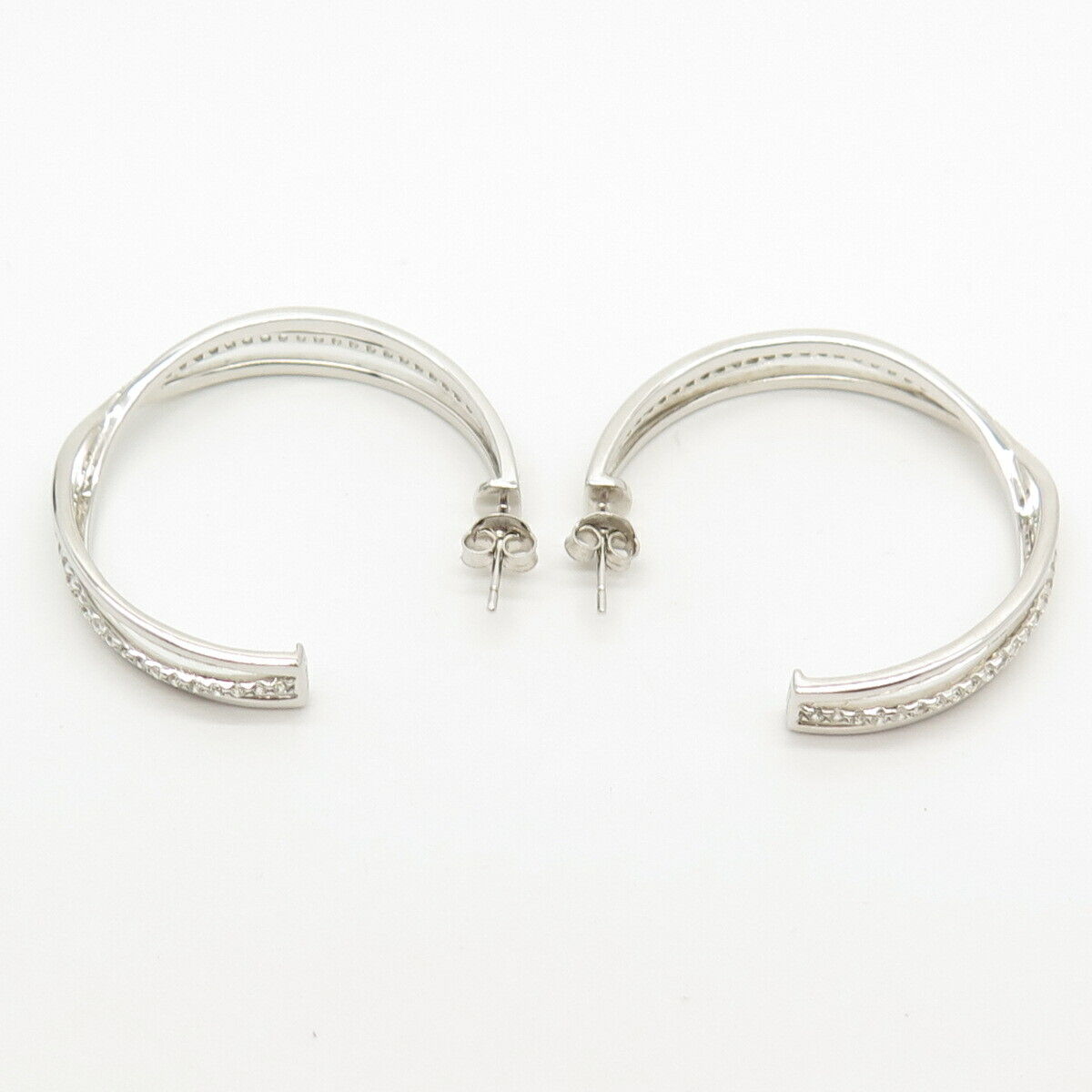 925 Sterling Silver C Z Half Hoop Earrings