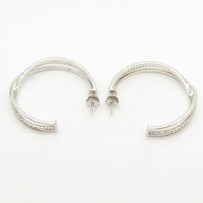 925 Sterling Silver C Z Half Hoop Earrings