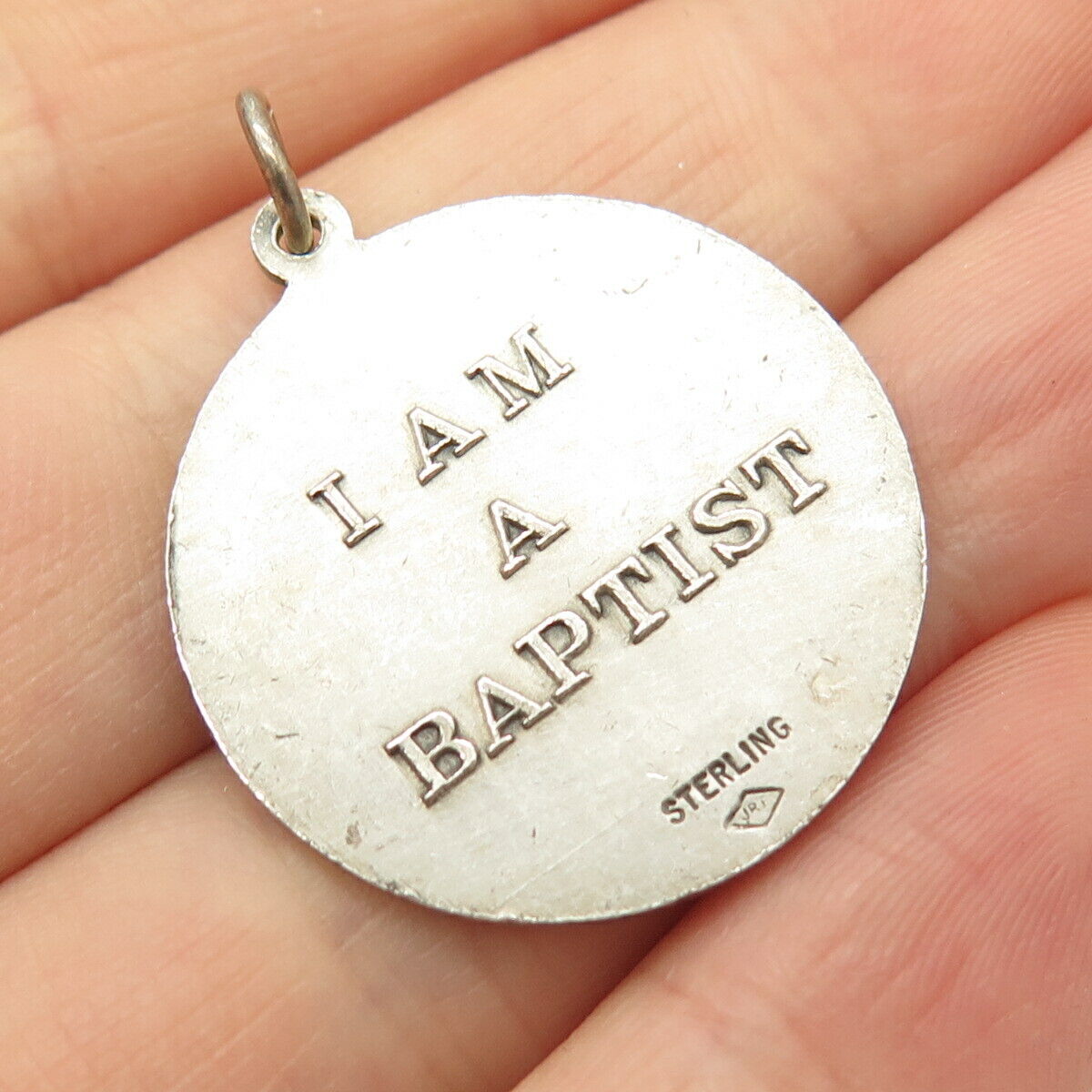 925 Sterling Silver Antique "I Am A Baptist" Jesus Religious Pendant