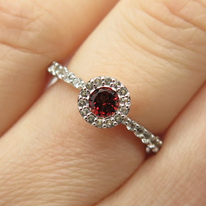 925 Sterling Silver White & Red Garnet -Tone C Z Ring Size 6.5