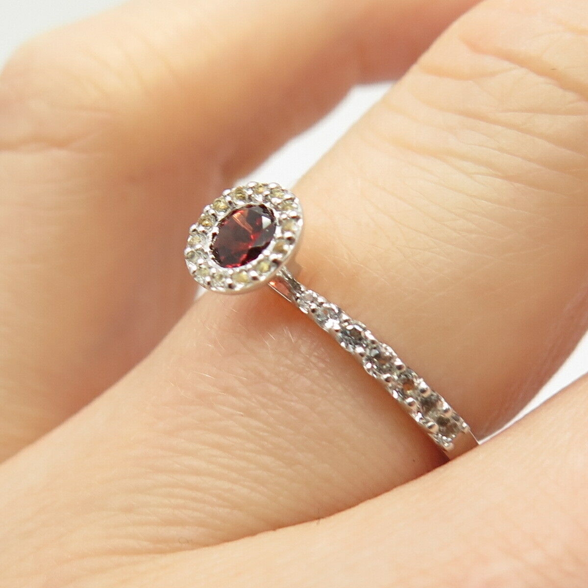 925 Sterling Silver White & Red Garnet -Tone C Z Ring Size 6.5