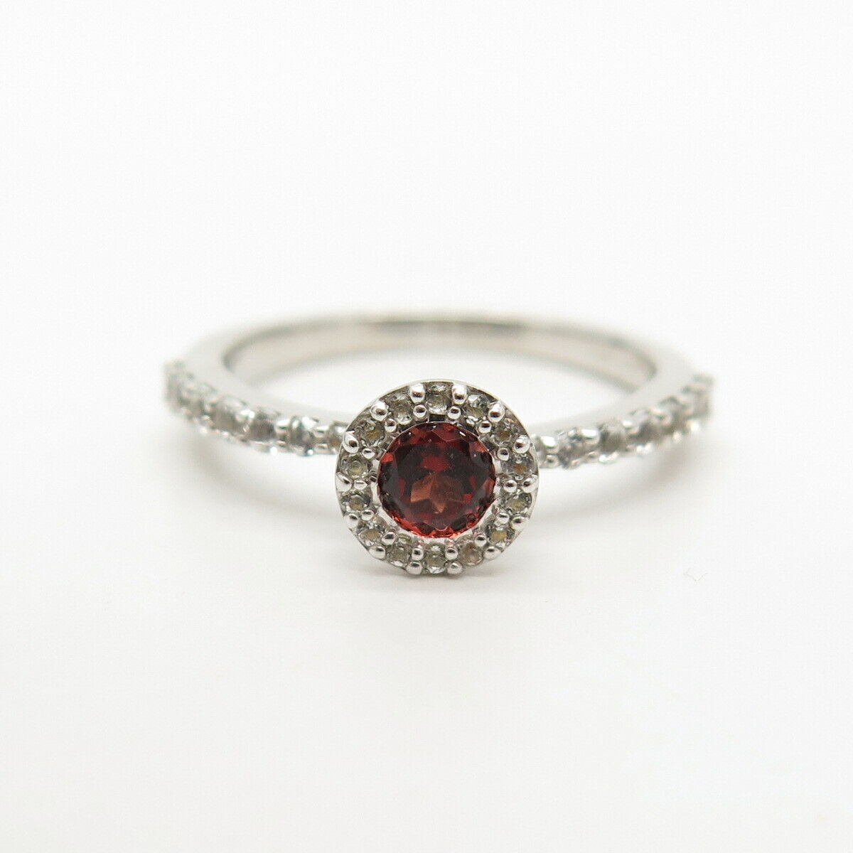 925 Sterling Silver White & Red Garnet -Tone C Z Ring Size 6.5