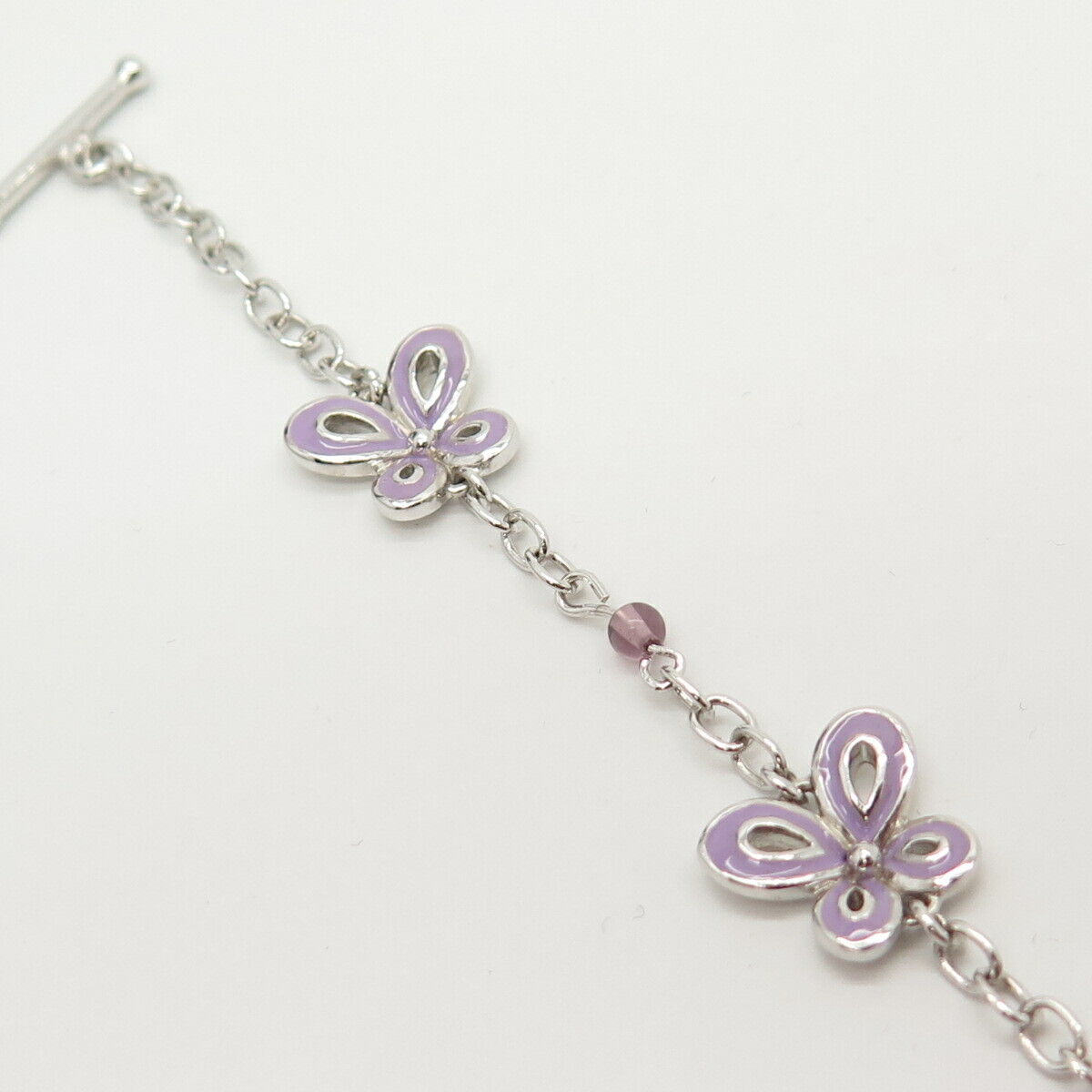 925 Sterling Silver Enamel Butterfly Charms Cable Link Bracelet 7"