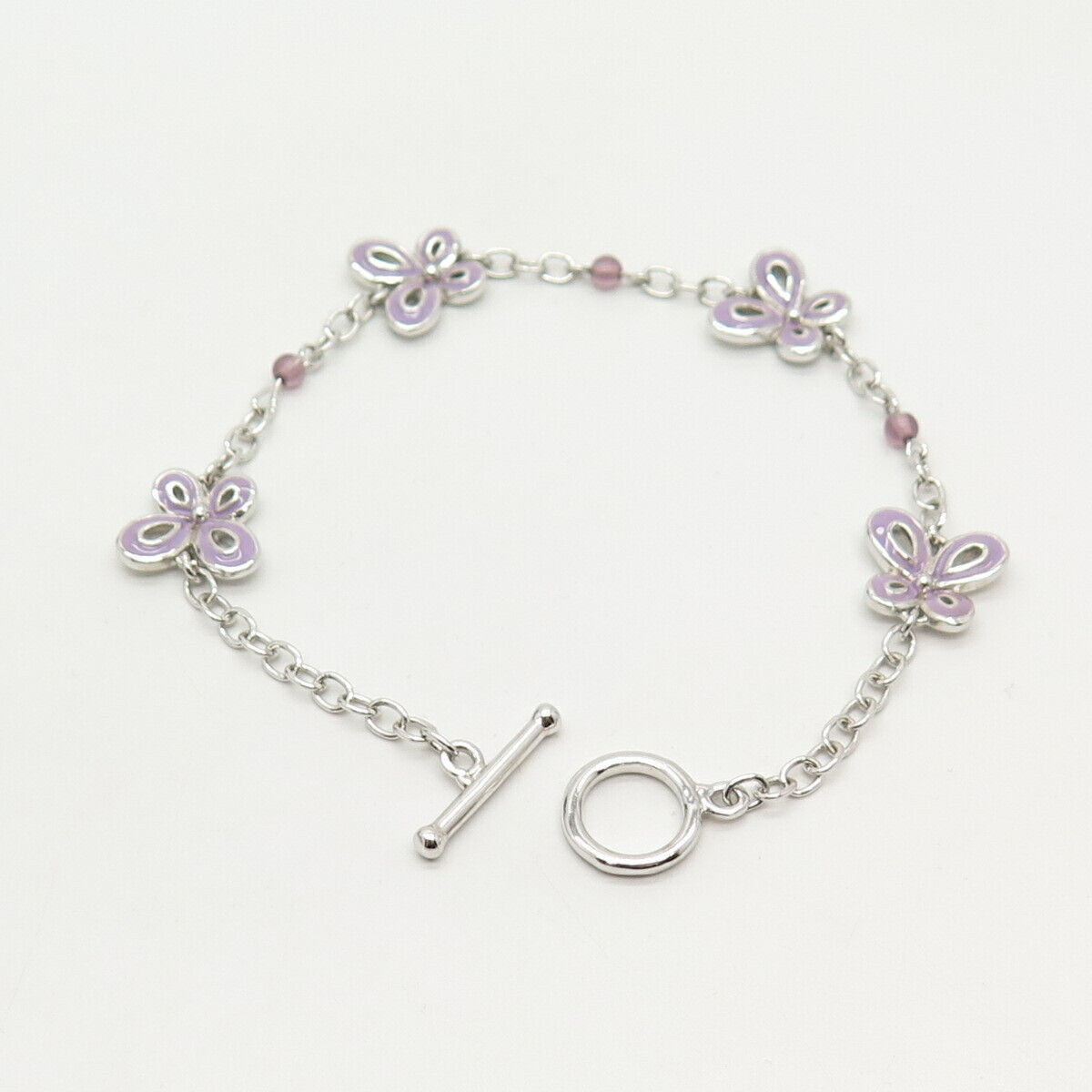 925 Sterling Silver Enamel Butterfly Charms Cable Link Bracelet 7"