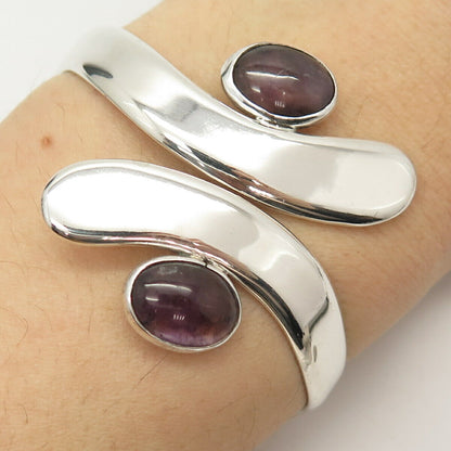 925 Sterling Silver Vintage Mexico Amethyst Gem Bypass Bangle Bracelet 6.5"