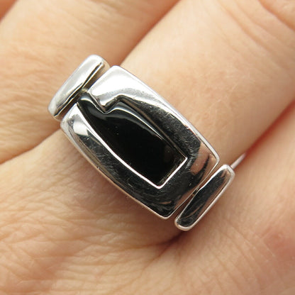 925 Sterling Silver Guess Real Mother-of-Pearl & Black Onyx Gem Ring Size 7