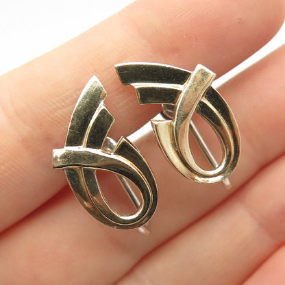 925 Sterling Silver 2-Tone Vintage Swirl Ribbon Screw Back Earrings