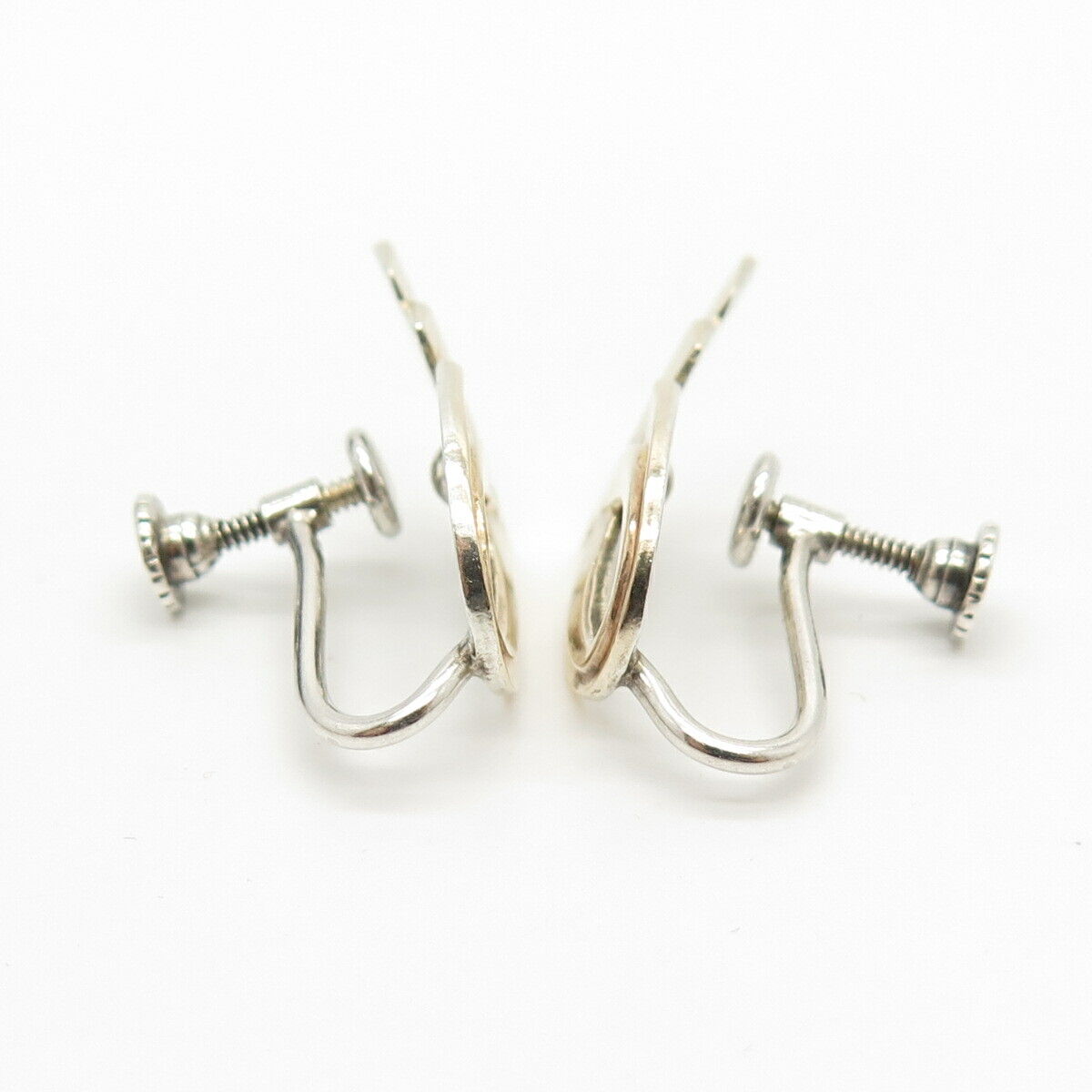 925 Sterling Silver 2-Tone Vintage Swirl Ribbon Screw Back Earrings