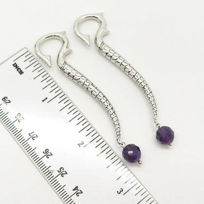 925 Sterling Silver Guess Real Amethyst Gem Textured Hook Design Earrings