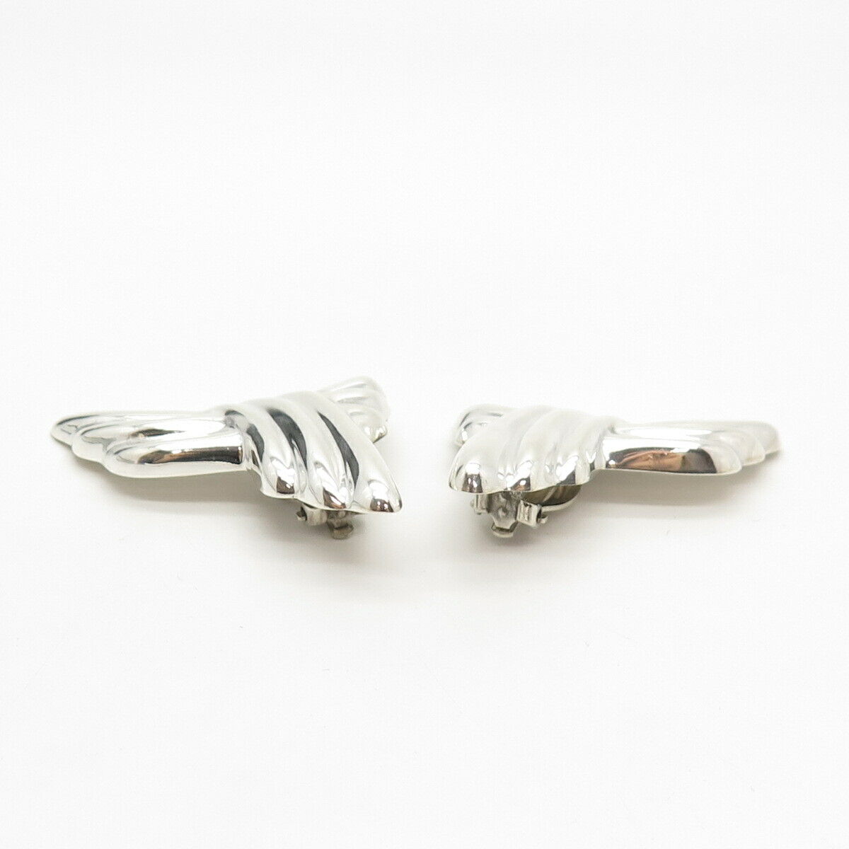 925 Sterling Silver Vintage Mexico Ribbed Clip On Earrings