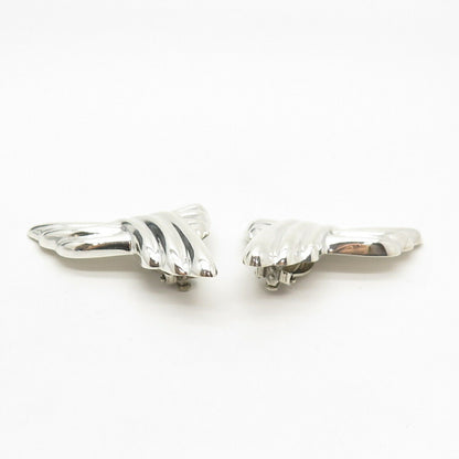 925 Sterling Silver Vintage Mexico Ribbed Clip On Earrings