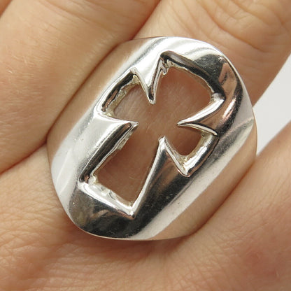 925 Sterling Silver Vintage Mexico Open Cross Design Ring