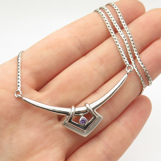 925 Sterling Silver Amethyst-Tone C Z Tribal Cuban Chain Necklace 17"