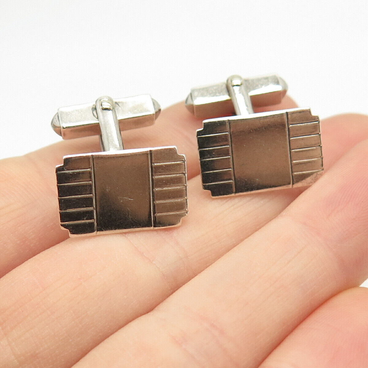 925 Sterling Silver Vintage Swank Textured Cufflinks