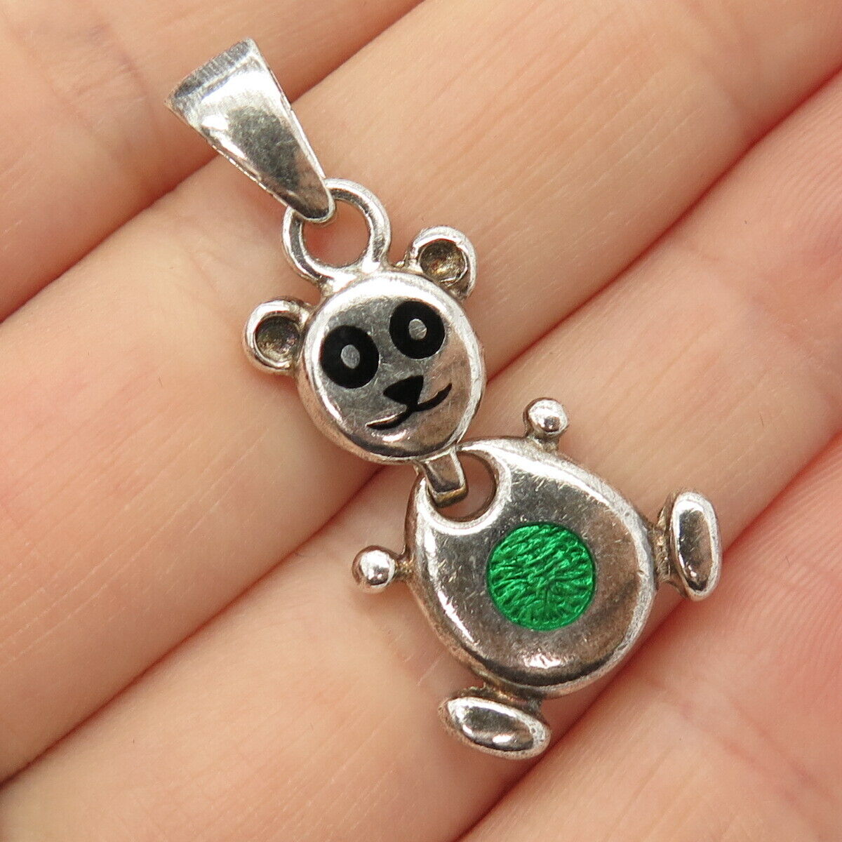 925 Sterling Silver Vintage Enamel Teddy Bear Design Pendant