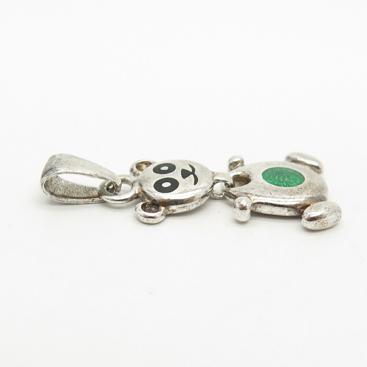 925 Sterling Silver Vintage Enamel Teddy Bear Design Pendant