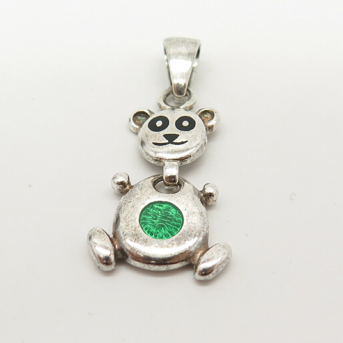 925 Sterling Silver Vintage Enamel Teddy Bear Design Pendant