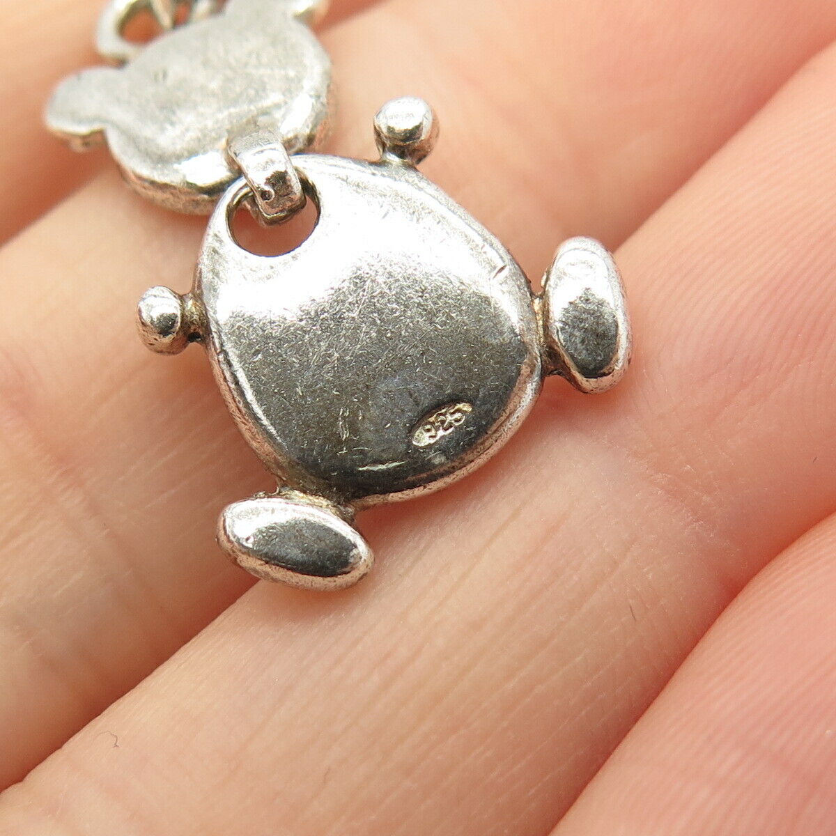 925 Sterling Silver Vintage Enamel Teddy Bear Design Pendant